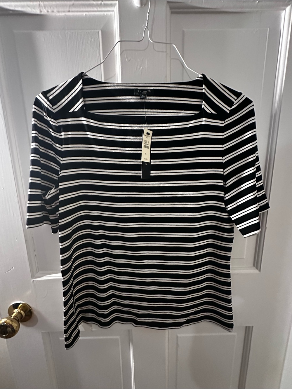 Talbots Black & White Striped Square-Neck Tee
